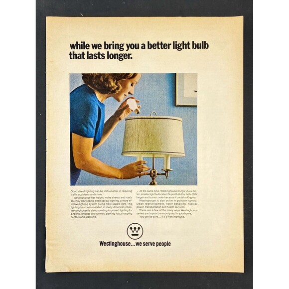 Westinghouse Light Bulbs "We Serve People" Vintage Print Ad 1970 - Picture 3 of 3